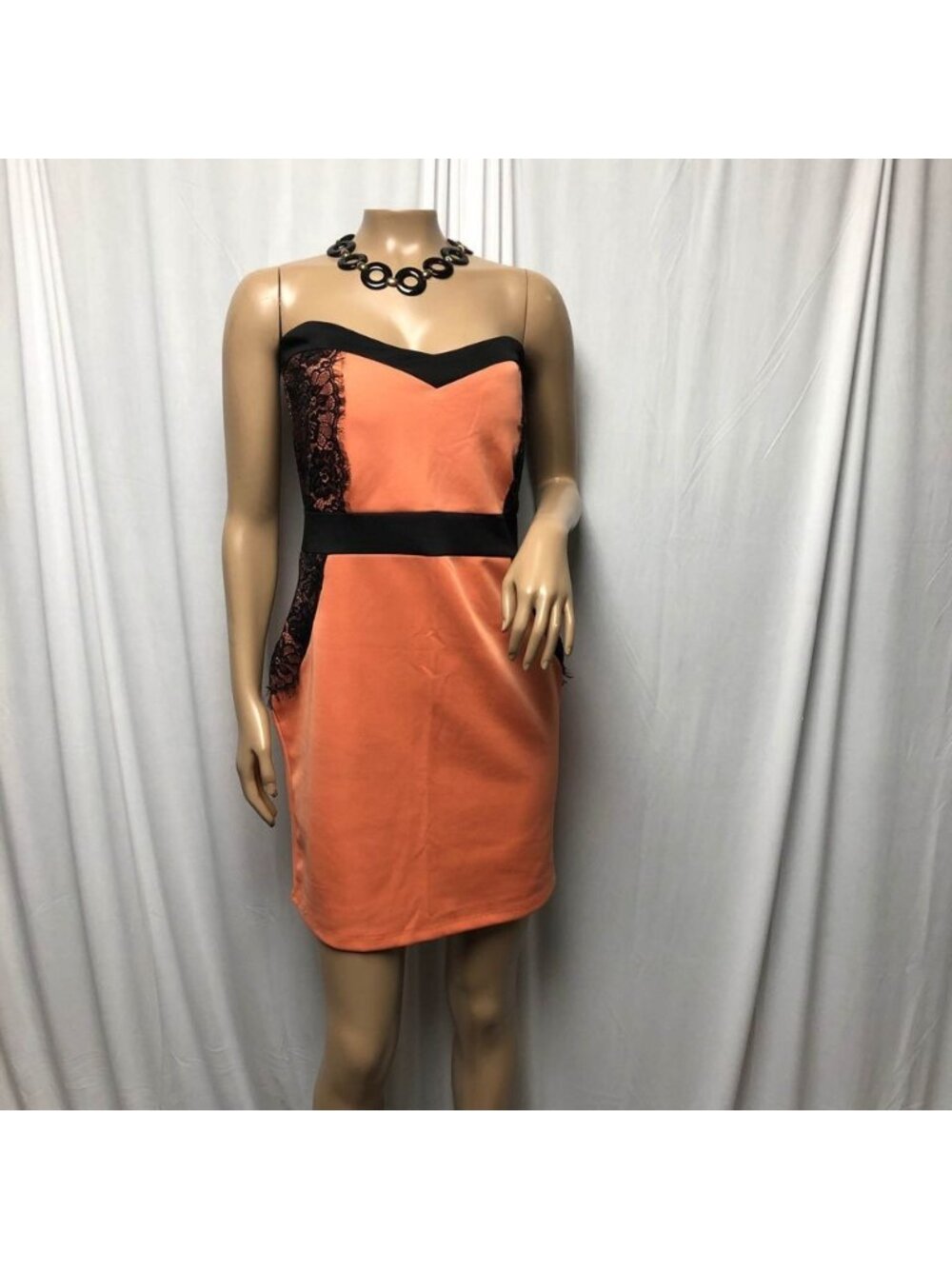 Rue21 Strapless Bodycon Dress Womens Size XL Orange Black Lace Stretchy Party